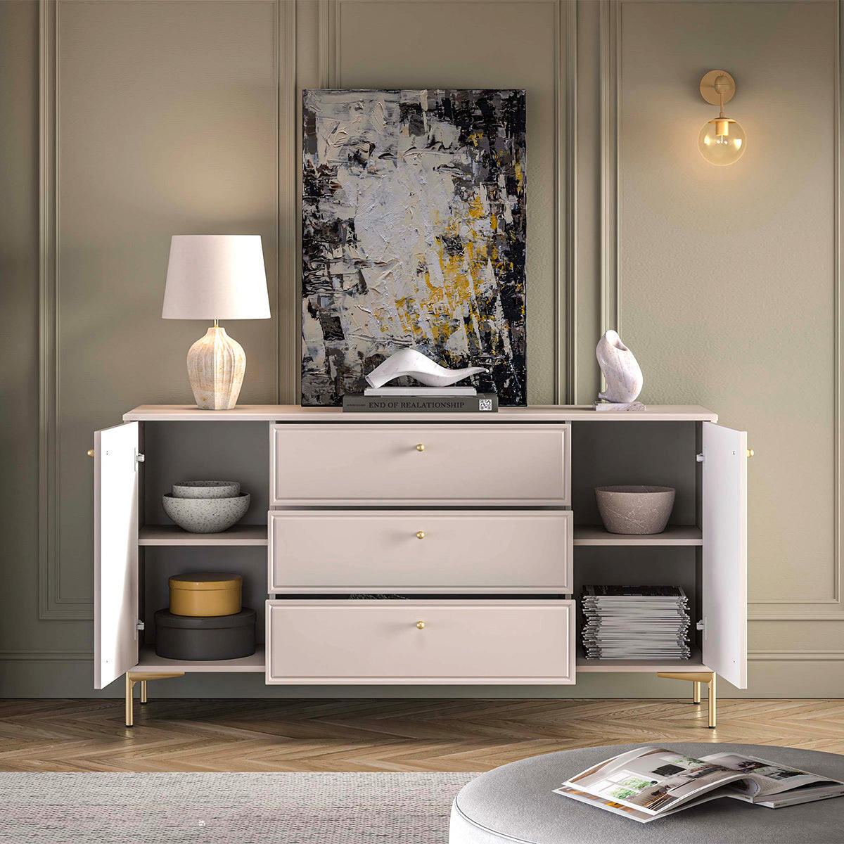 KOMODA Sélène Kašmir - kašmir, leseni material (160/85/40cm) - Petits-meubles
