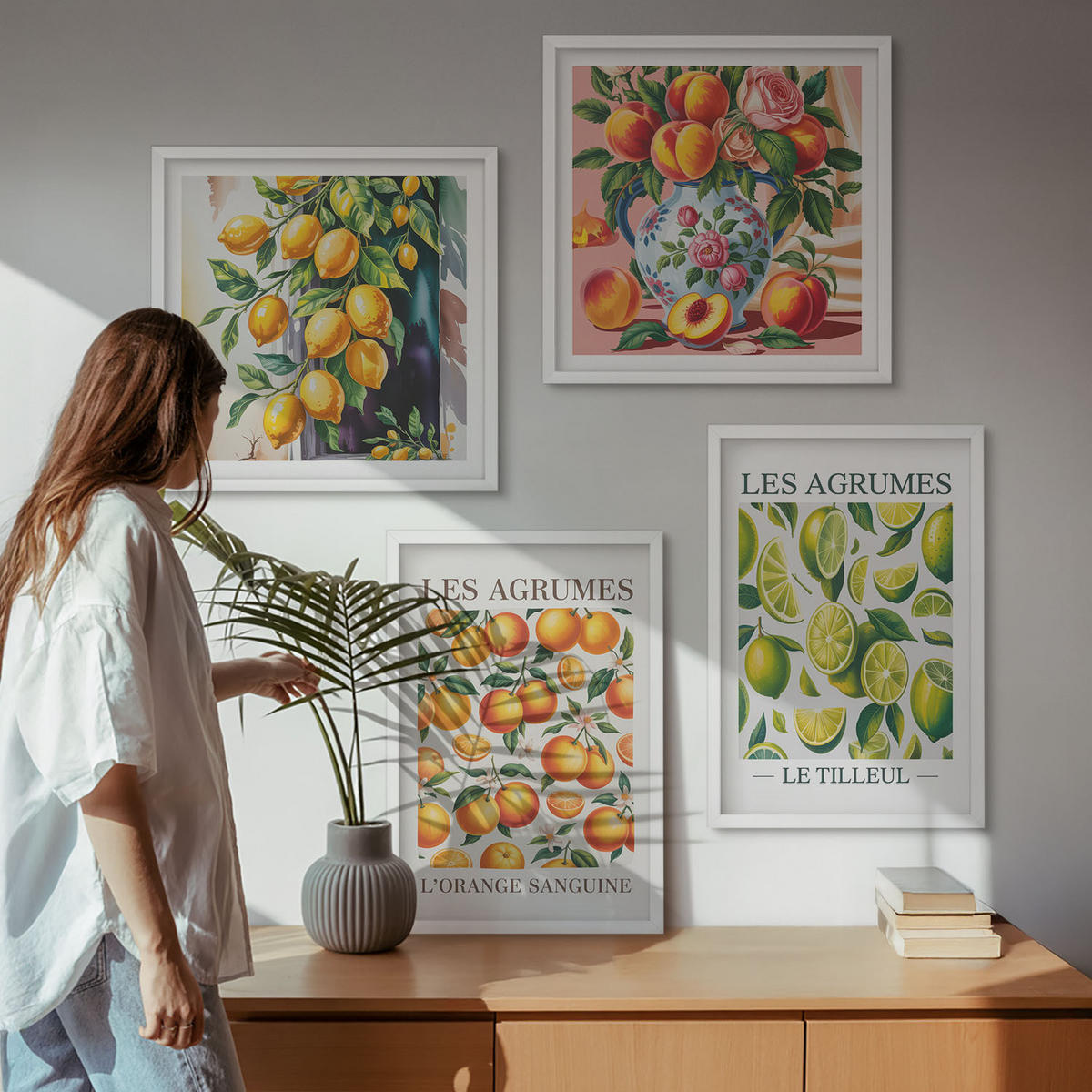 WANDBILDER 4er-Set - 50x50 cm & 40x60 cm Weißer Rahmen - Frische, farbenfrohe Zitrusfrüchte - Weiß, Kunststoff (50/50cm) - ArtPrintCave