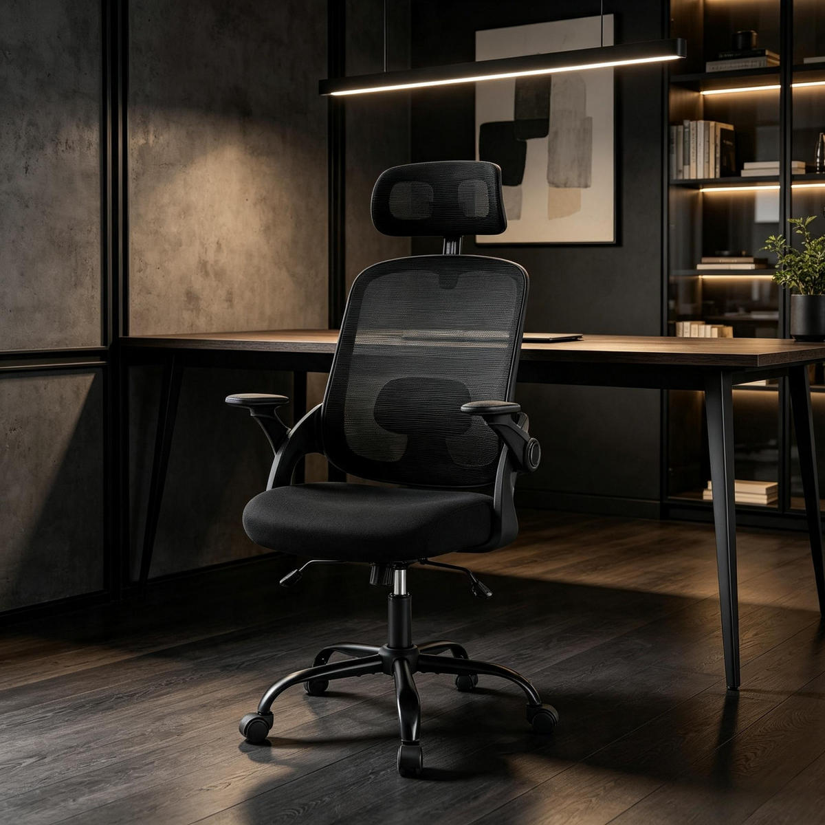 DREHSTUHL ergonomischer Bürostuhl mit Wippfunktion 150 kg - Schwarz, Leder (63.5/118/47cm) - Gisaae