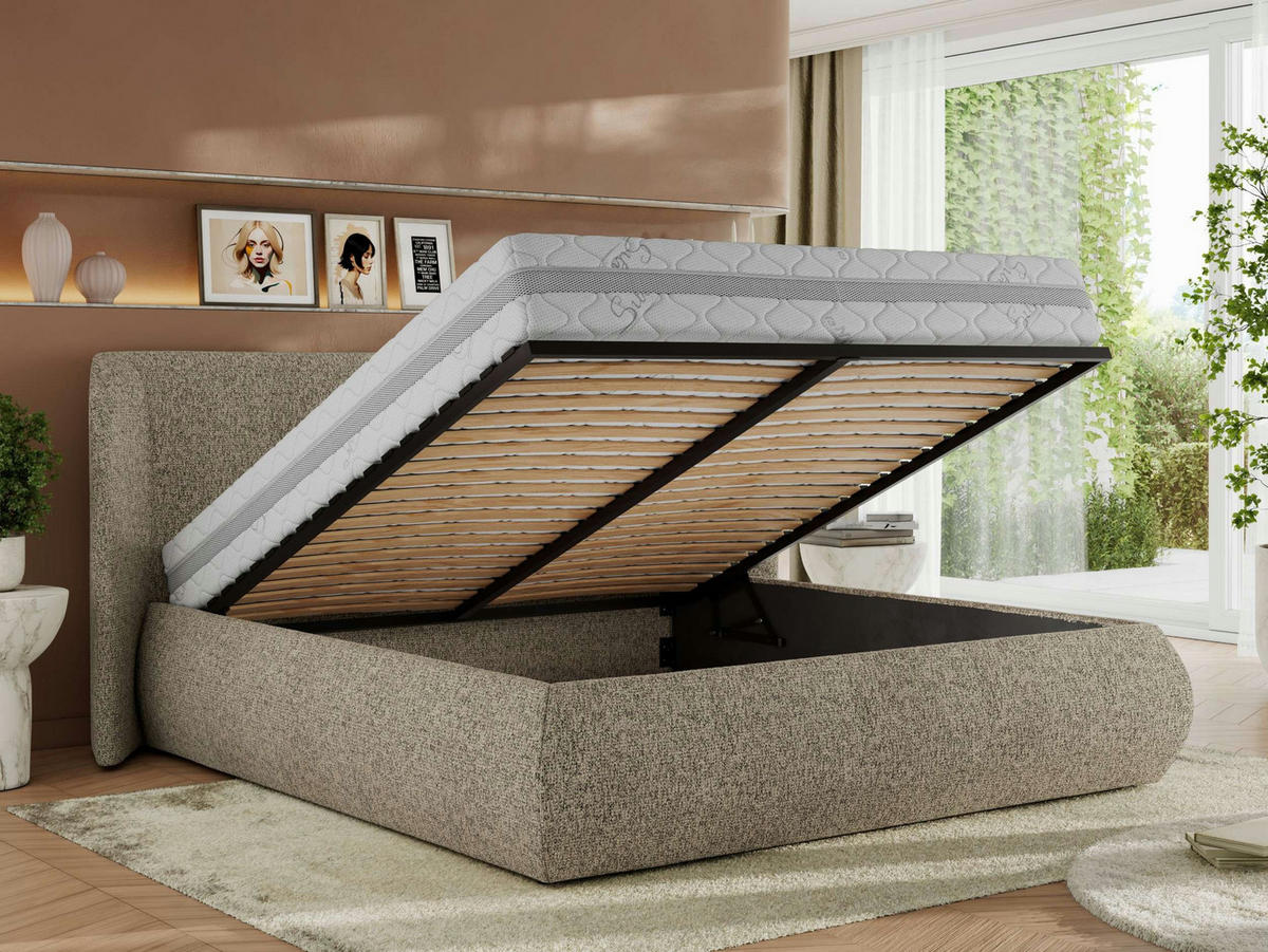 POLSTERBETT CAELA CLASSIC 160/200 - Dunkelbeige Strukture - ohne Matratze - Beige, Textil (160/200cm) - MKS