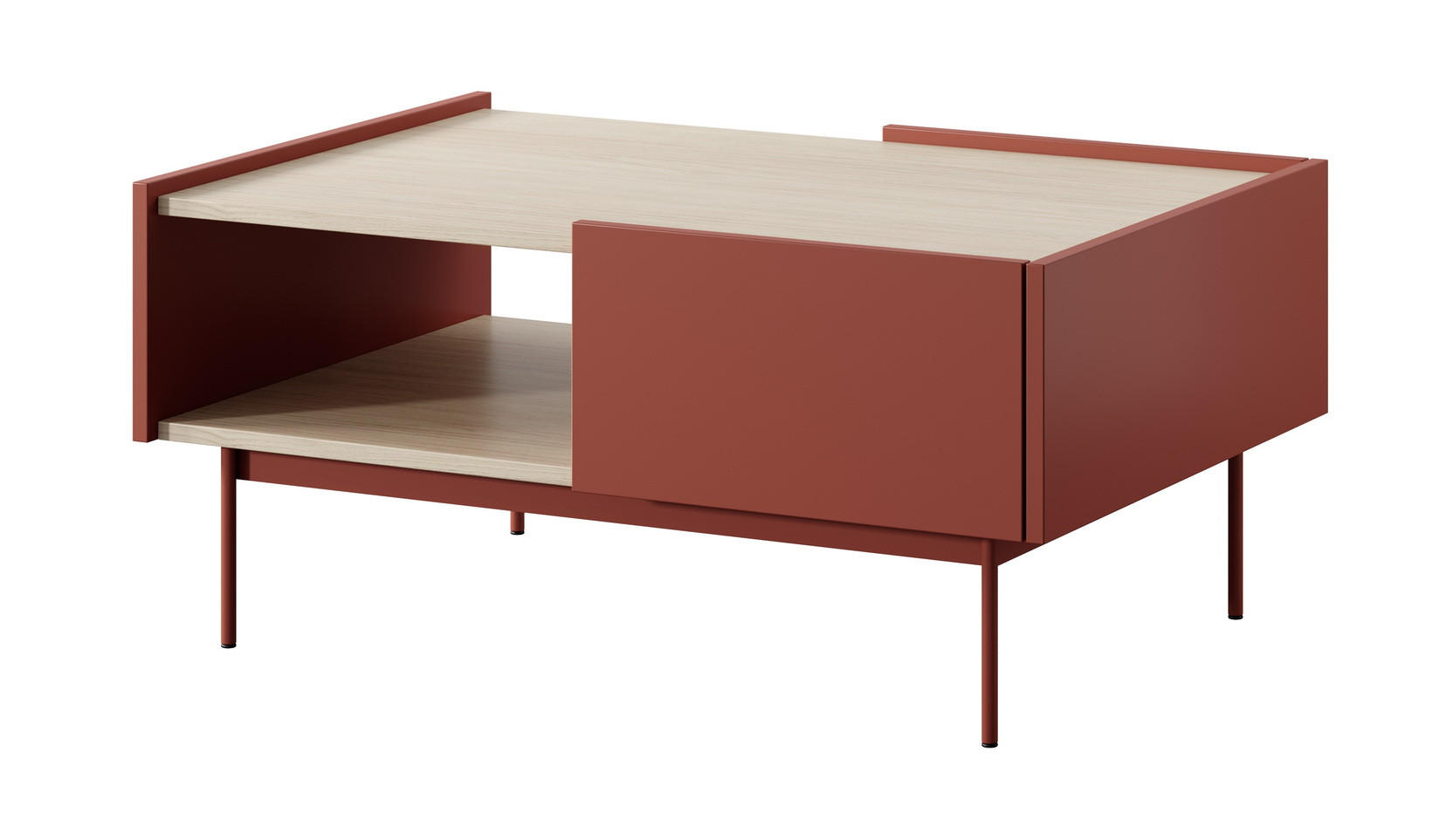 COUCHTISCH 97 cm Laris mit Schubladen - Beinen, Rot - Rot, Holz (65/97/45cm) - Emporius