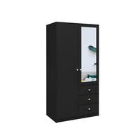 KLEIDERSCHRANK Rainbow Schwarz, zweitüriger Drehtürenschränk mit Spiegel und Schubladen - Schwarz, Holzwerkstoff (100/200/58cm) - Bettso