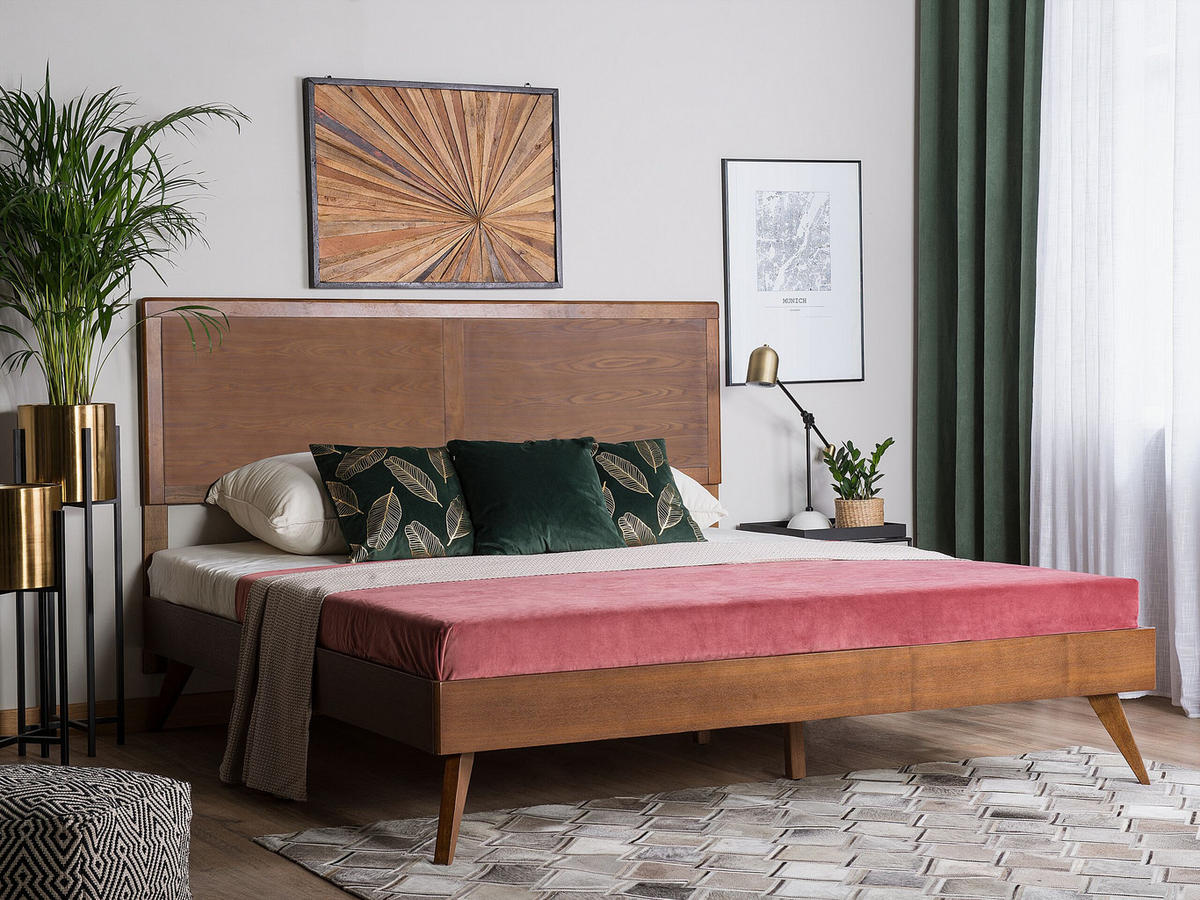 HOLZBETT 160/200cm Dunkler Holzfarbton Istres - Dunkelbraun, Holzwerkstoff (160/200cm) - Beliani