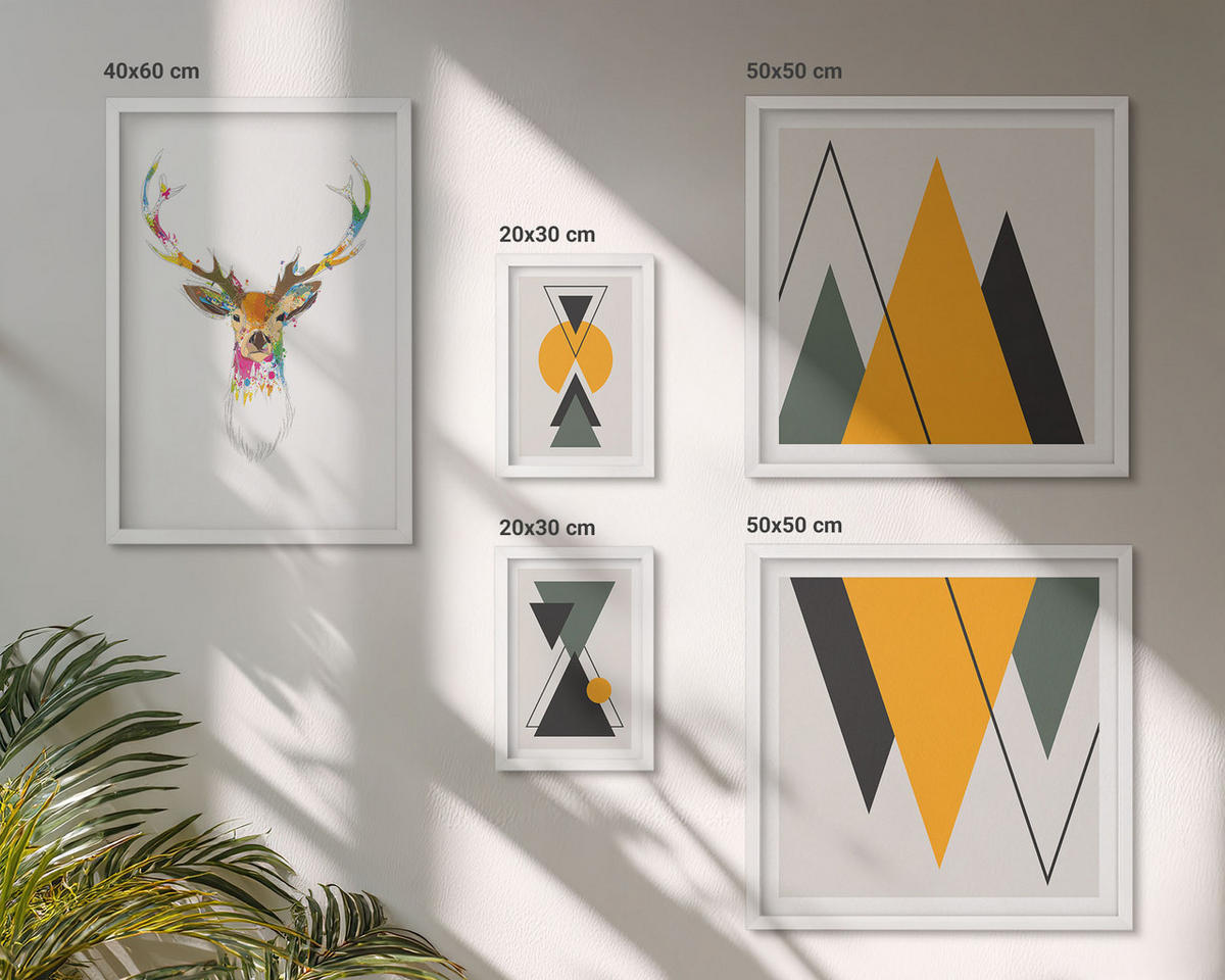 WANDBILDER 5er-Set - 50x50 cm & 20x30 cm & 40x60 cm Weißer Rahmen - Italienische Städte (Aquarell) - Weiß, Kunststoff (40/60cm) - ArtPrintCave