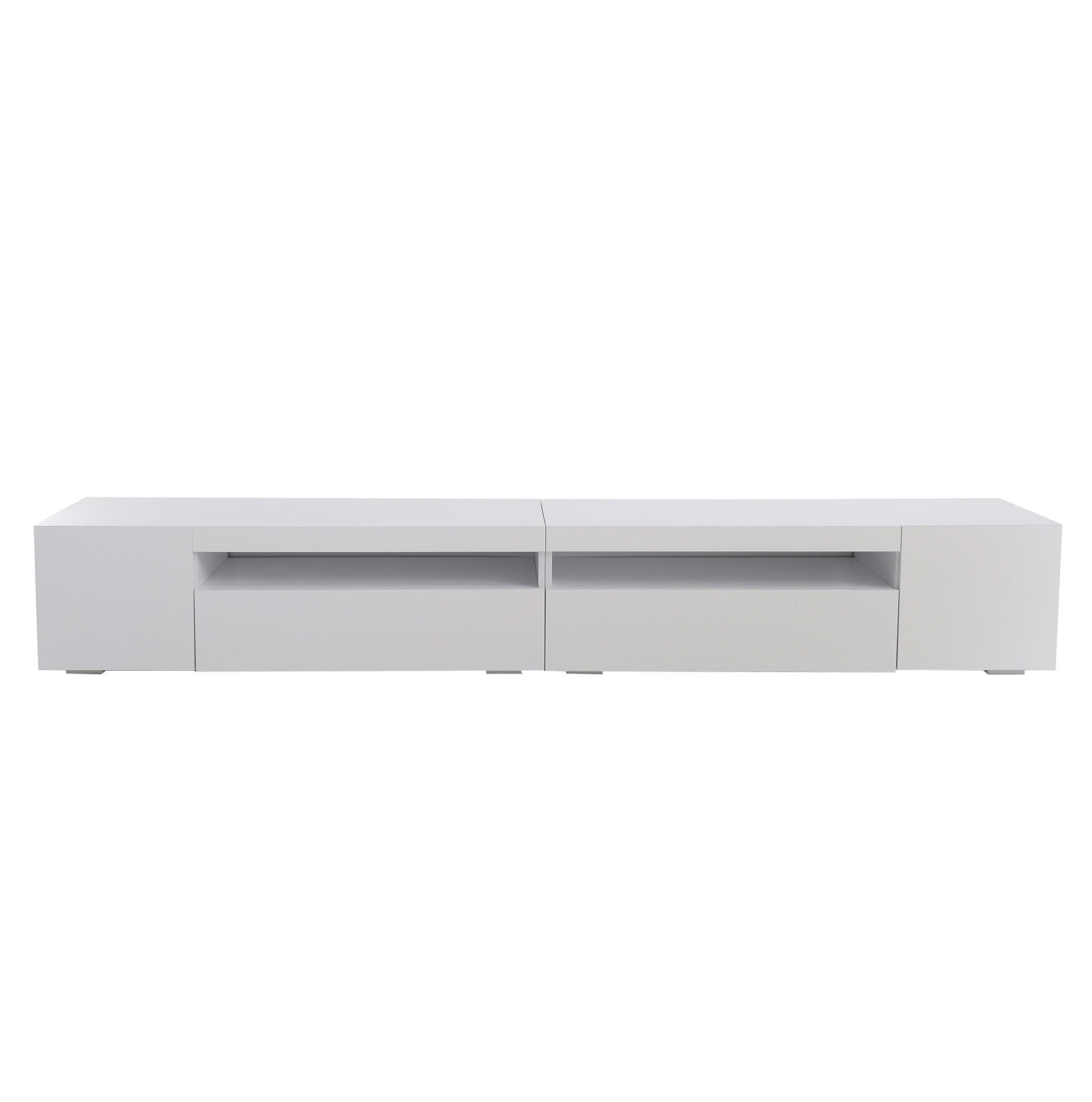 TV Lowboard LED 260x35x40 cm, 3 Ebenen, 2 Türen, Weiß - Weiß, Holz (240/35/39cm)
