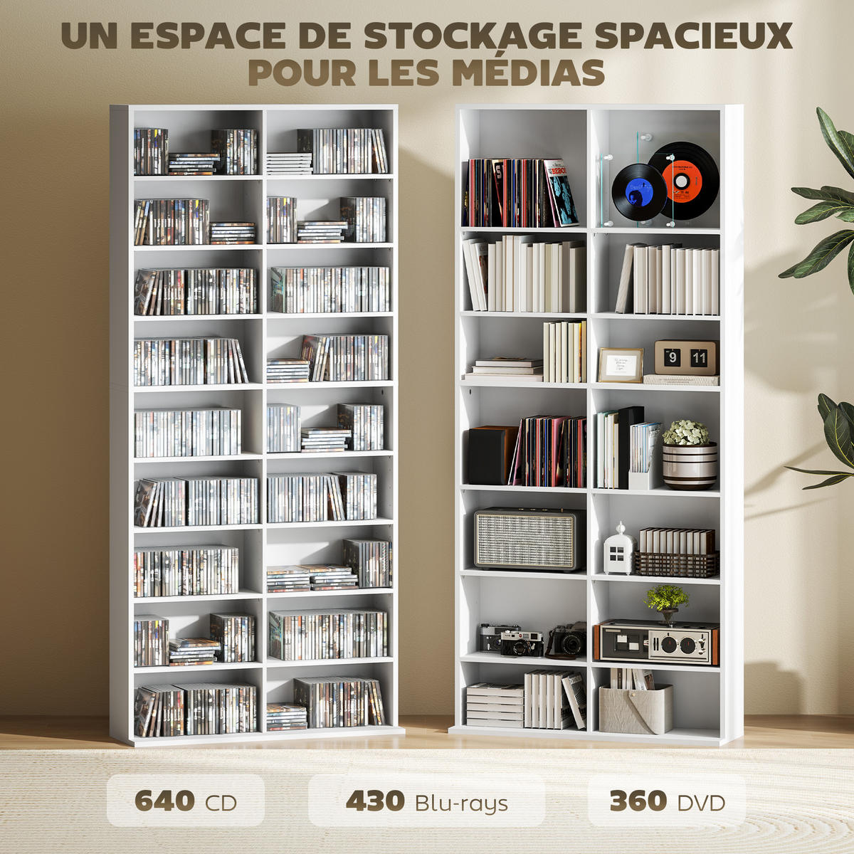 CD-REGAL DE-14454 18 Fächer, 640 CDs/360 DVDs Weiß - Weiß, Holzwerkstoff (24/175/78.5cm) - ComfortXL