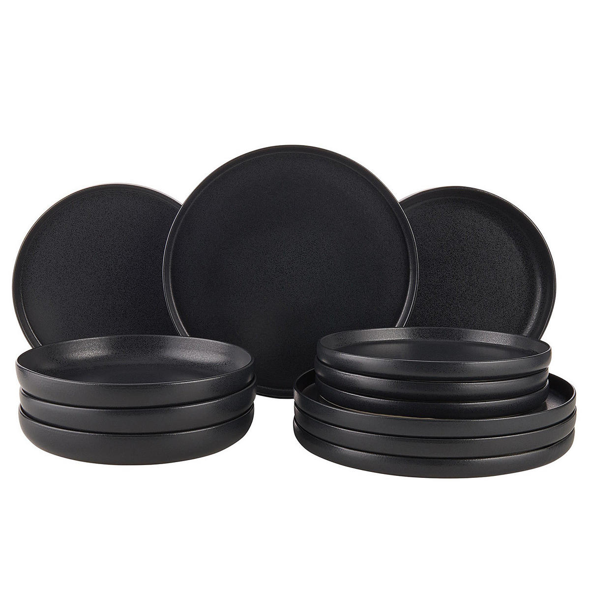 GESCHIRRSET 12-tlg. Casa Nova 4 Personen - Schwarz, Keramik (27/1.7/27cm) - Butlers