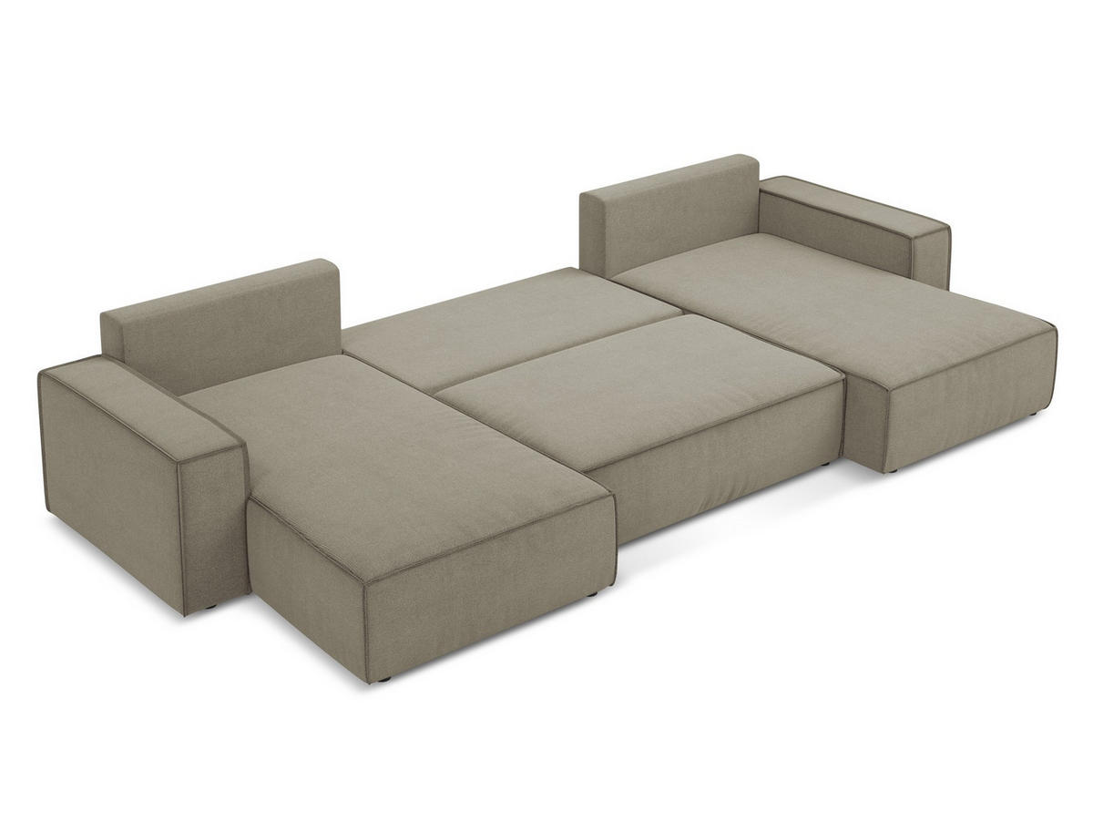 WOHNLANDSCHAFT Strukturstoff Stoff Beige - Beige/Schwarz, Kunststoff/Textil (398/82/185cm) - Makamii