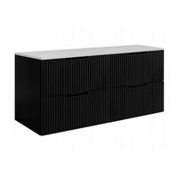 WASCHBECKUNTERSCHRANK VENA 120 cm mit Arbeitsplatte Farbe: Mattweiß Gerillte Vorderseite Matt schwarz - Schwarz/Weiß, Holzwerkstoff (120/58/46cm) - Rodan