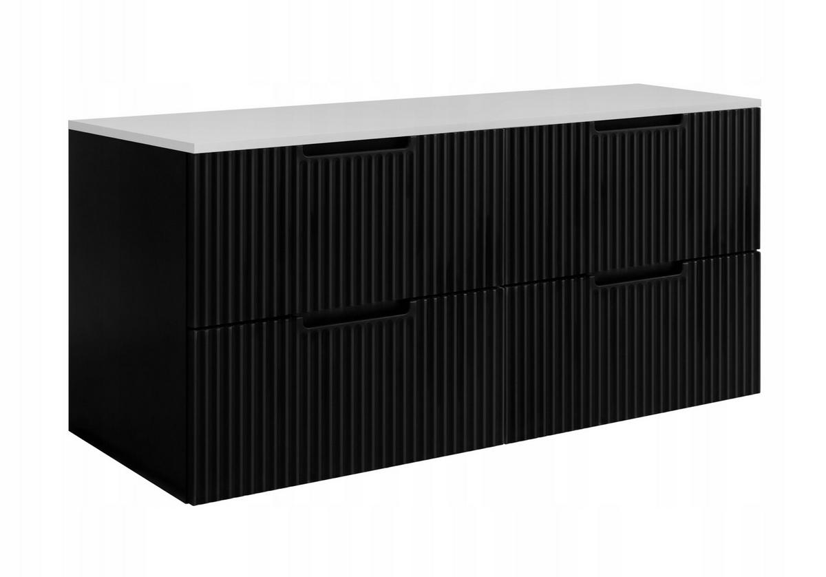 WASCHBECKUNTERSCHRANK VENA 120 cm mit Arbeitsplatte Farbe: Mattweiß Gerillte Vorderseite Matt schwarz - Schwarz/Weiß, Holzwerkstoff (120/58/46cm) - Rodan