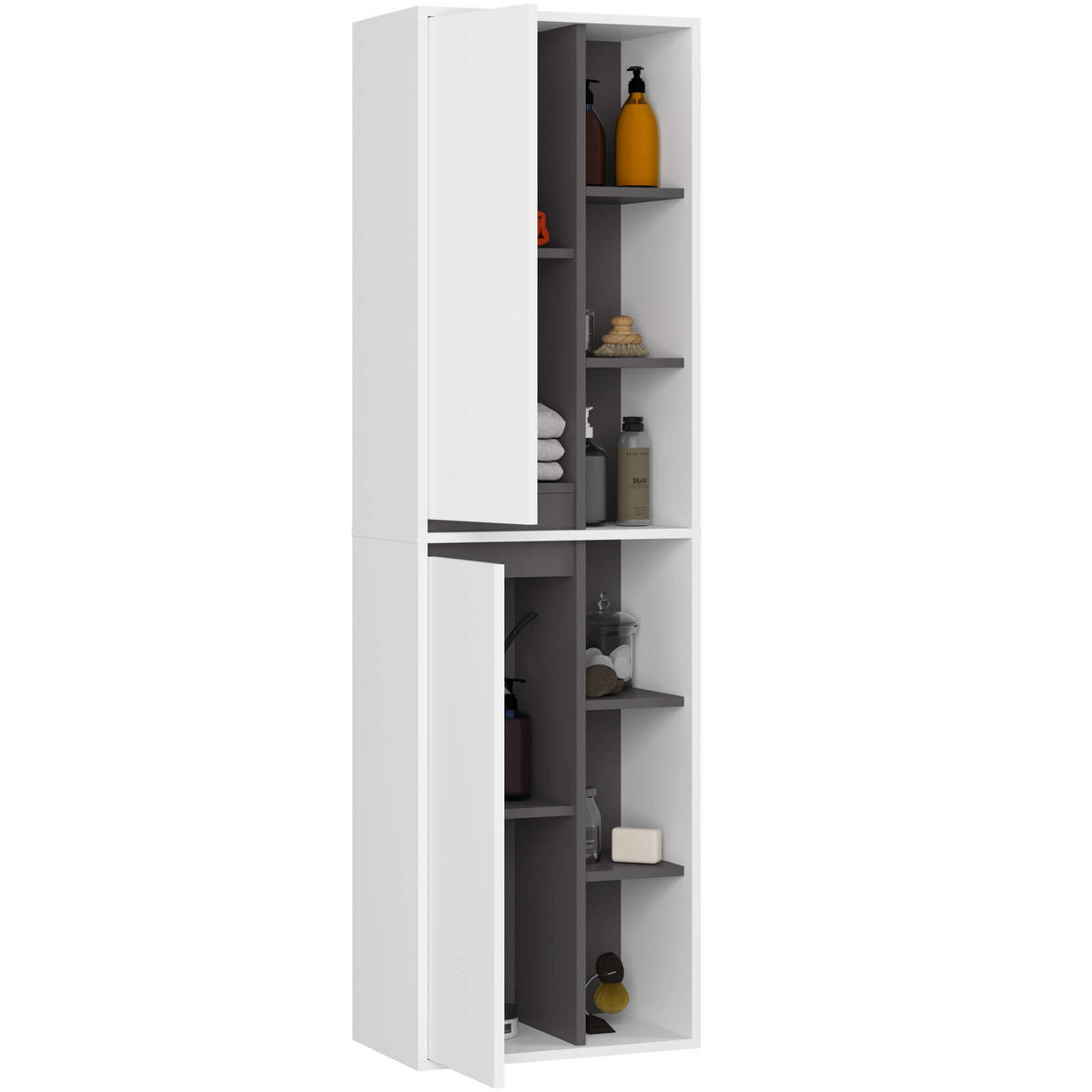 BAD HOCHSCHRANK Vami Weiß, Grau - Weiß/Grau, Holzwerkstoff (50/170/30cm) - Akord