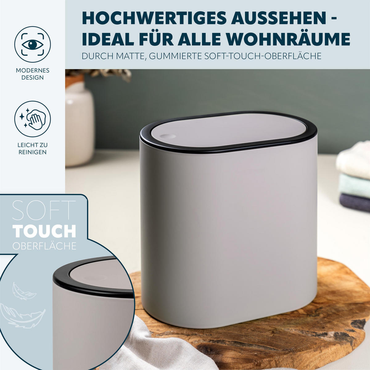 KOSMETIKEIMER 6 Liter, grau - Taupe, Kunststoff (25.5/24.5/16.5cm) - eluno