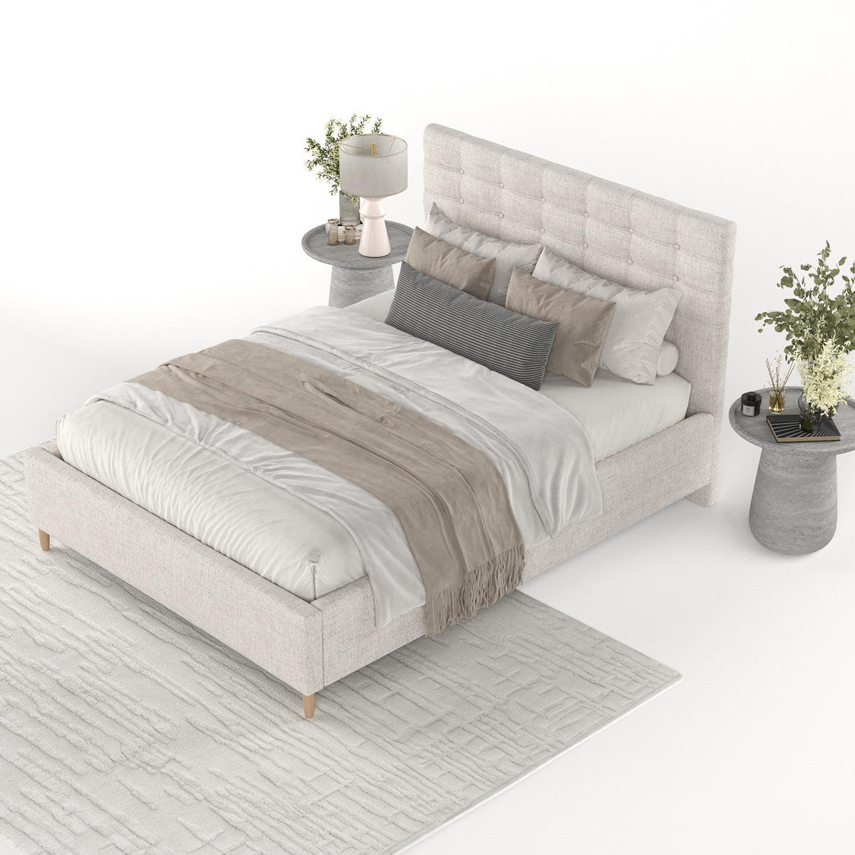 POLSTERBETT Soma 120/200 cm Hellbeige im Neve Stoff - Sandfarben/Naturfarben, Holz/Holzwerkstoff (120/200cm) - AltaBeds