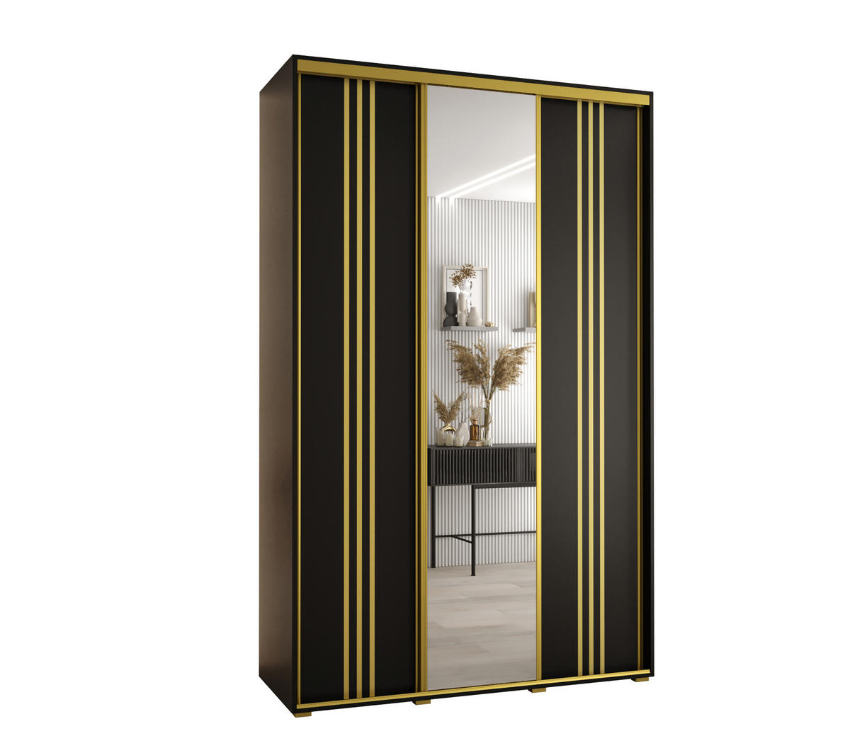 SCHWEBETÜRENSCHRANK 235,2/160/60 3-türig - Goldfarben/Schwarz, Holz/Metall (160/235/60cm) - Abiks Möbel