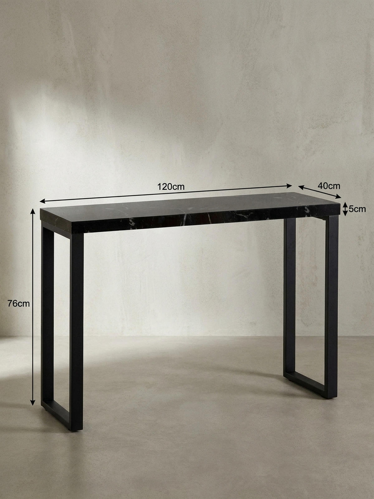 KONSOLENTISCH – Marmoroptik Schwarz, 120x40x76 cm, Hochglanz, Metallbeine - Schwarz, Holzwerkstoff/Metall (40/120/76cm) - KADIMA DESIGN
