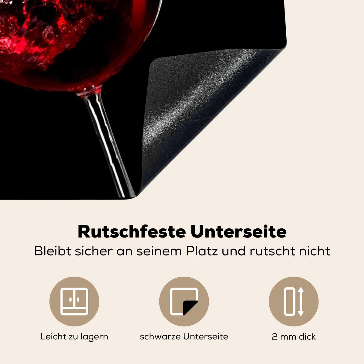 HERDABDECKPLATTE Rotwein - Weißwein - Glas - Schwarz Induktionsmatte 77x59 cm - Weinrot, Kunststoff (77/59/0.2cm) - MuchoWow