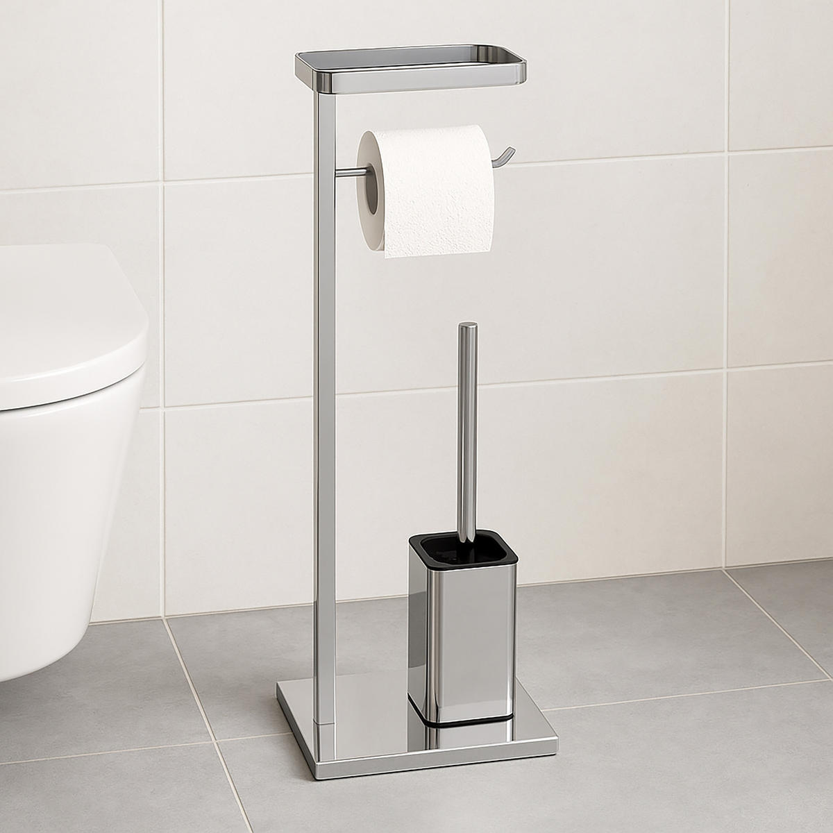 WC súprava - strieborná, kov/plast (25.5/65.5/12.5cm) - Relaxdays