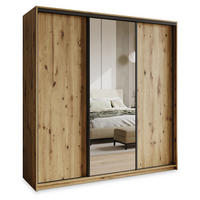 SCHWEBETÜRENSCHRANK TAVI 180/205/60 cm 3-türig mit Spiegel und Schubladen Eiche Artisan - Schwarz/Eiche Artisan, Holzwerkstoff (180/205/60cm) - MASSENO