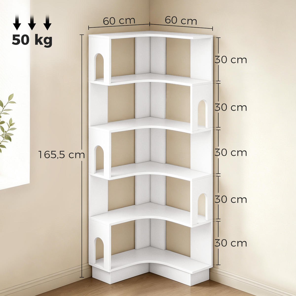 ECKREGAL Weiß 60/60/165,5 cm mit 6 Ebenen - Weiß, Holzwerkstoff (60/165.5/60cm) - PANGIVO