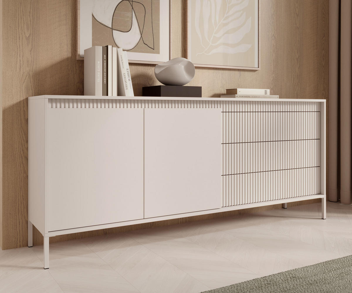 SIDEBOARD Trentinis 2T 3S Beige 187,1/41,4/39,5 cm – Geriffelten Fronten - Beige, Holzwerkstoff/Metall (187.1/41.4/39.5cm) - AX Living