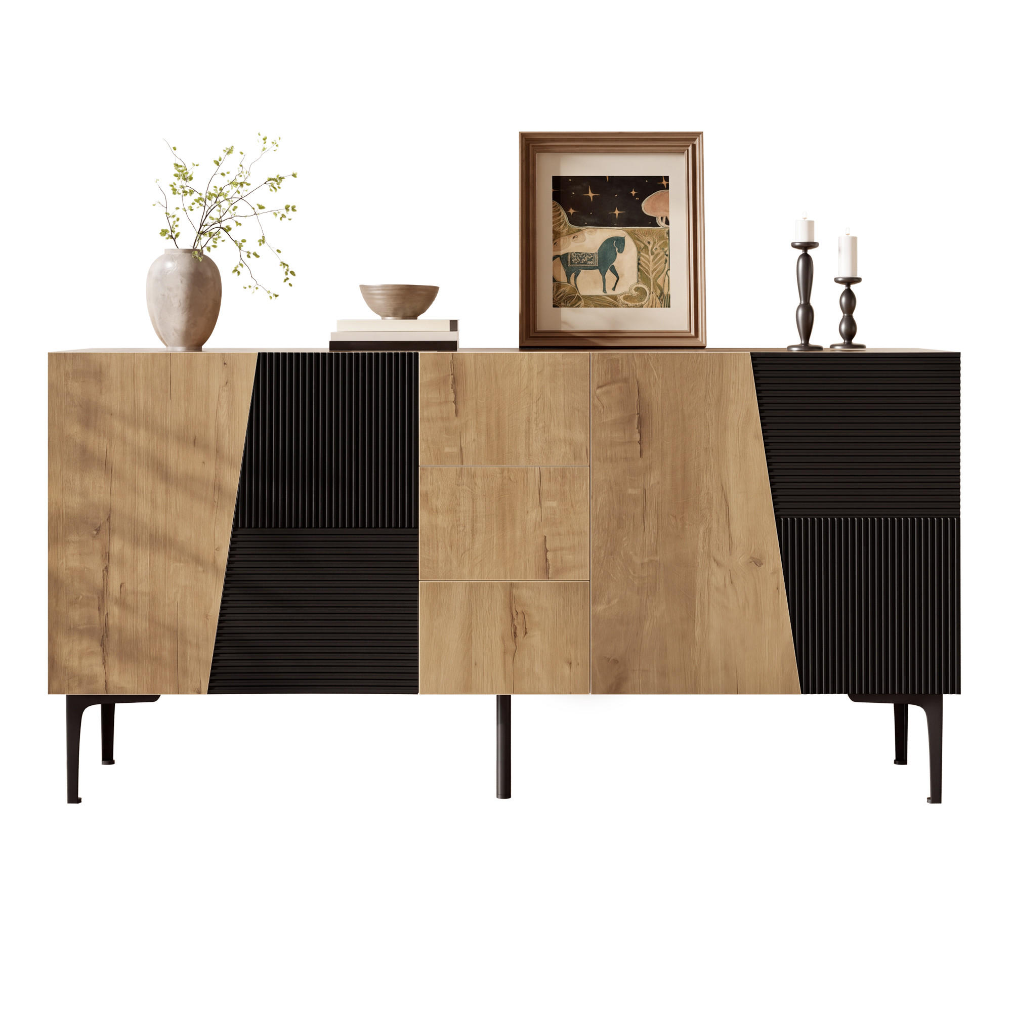 Flieks Sideboard Natur, Schwarz 160x80x40 cm