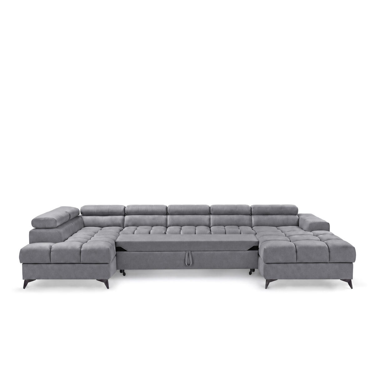 ECKSOFA PUDDING MAXI U Links mit Schlaffunktion 125x330 Velours Dunkelgrau - Dunkelgrau/Schwarz, Holz/Textil (203/421cm) - Muffo