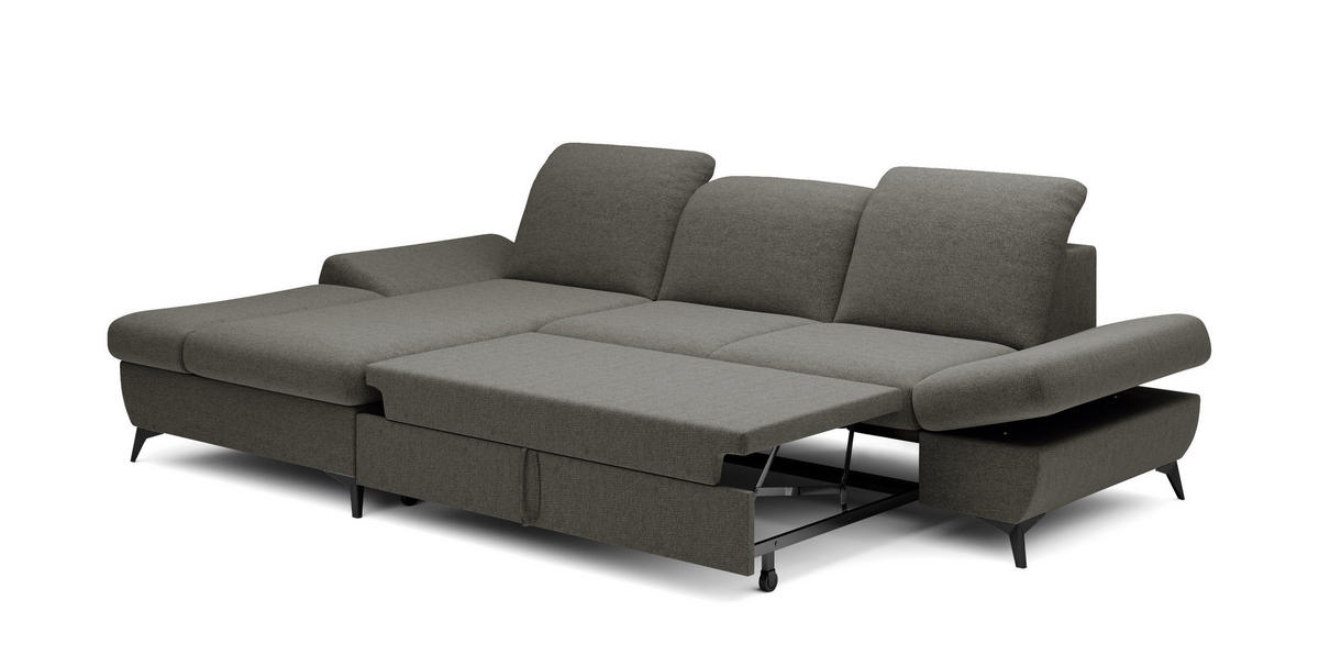ECKSOFA FELICE L-S Grau Geflochtener Stoff mit Schlaffunktion - Grau, Holz (284/166cm) - MASSENO
