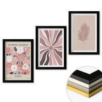 WANDBILDER 3er-Set - 20x30 cm Schwarzer Rahmen - Florale Blattmuster und Geometrie - Schwarz, Kunststoff (20/30cm) - ArtPrintCave