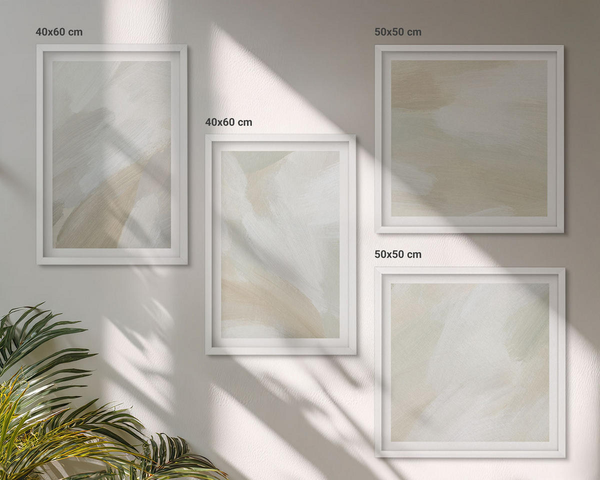 BILDER SET 4er Set - 50x50 cm & 40x60 cm Weißer Rahmen - Abstrakte Pinselmalerei auf Leinwand - Weiß, Kunststoff (50/50cm) - TULUP