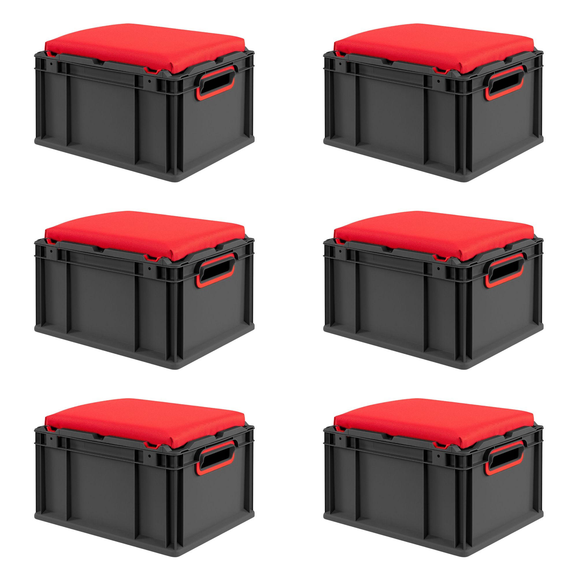EUROBOX 6x NextGen Seat Rot, HxBxT 26,5x30x40cm, 20 Liter, Griffe offen, Schwarz - Schwarz, Kunststoff (30/26.5/40cm) - PROREGAL