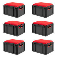 EUROBOX 6x NextGen Seat Rot, HxBxT 26,5x30x40cm, 20 Liter, Griffe offen, Schwarz - Schwarz, Kunststoff (30/26.5/40cm) - PROREGAL