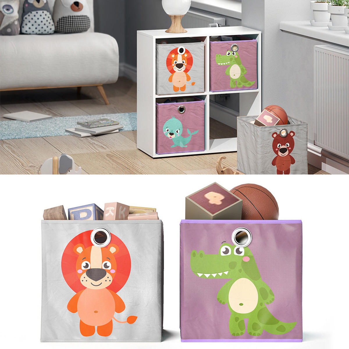 FALTBOX 30 x 30 Grau/Lila 30 x 30 cm 2er Set - Lila/Grau, Wellpappe (30/30cm) - Vicco