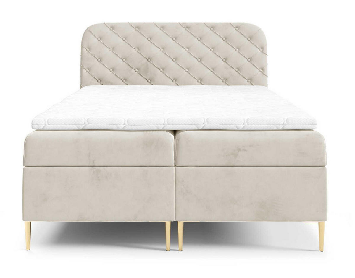BOXSPRINGBETT 180x200 Elara, Chesterfield, 15 cm Beine, Matratze, Creme - Creme, Holz/Textil (180/200cm) - Emporius