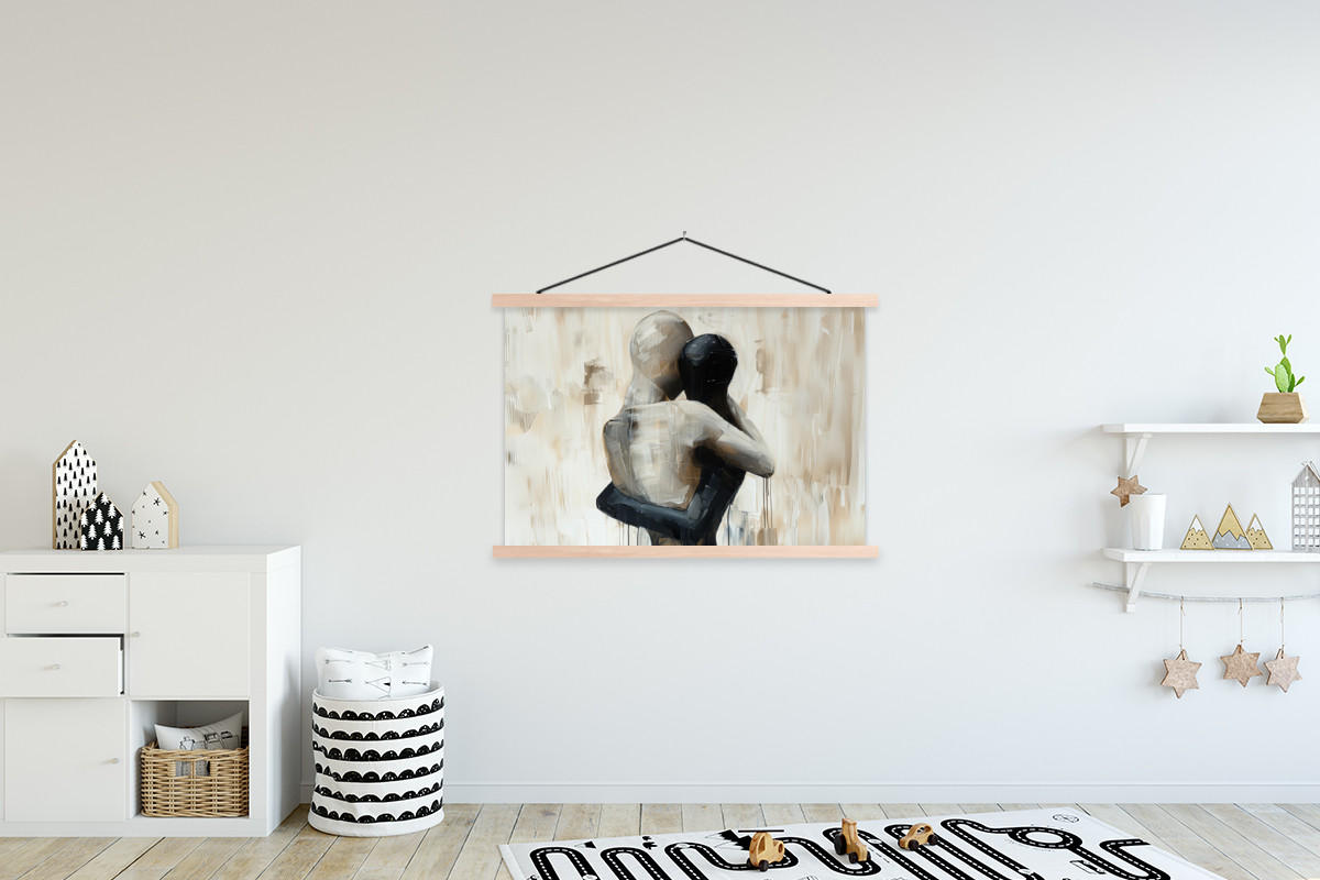 POSTER Abstrakt - Liebe - Schwarz und weiß - Modern 120x80 cm - Schwarz, Textil (120/80/0.15cm) - MuchoWow