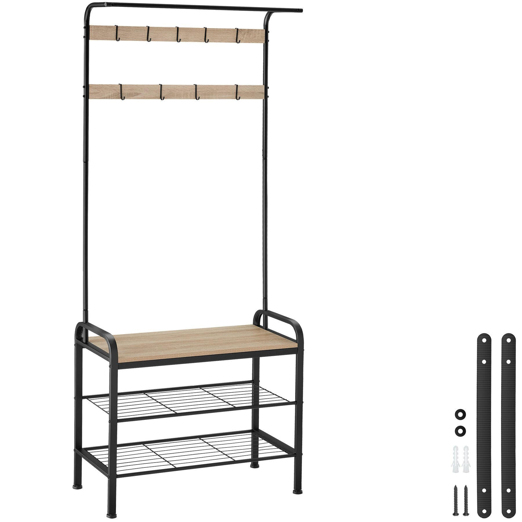 GARDEROBENSTÄNDER Wichita, inklusive Kippschutz, 73,5 x 36 x 184 cm, Industrial Holz hell, Eiche Sonoma - Naturfarben, Textil (36/184/73.5cm) - tectake