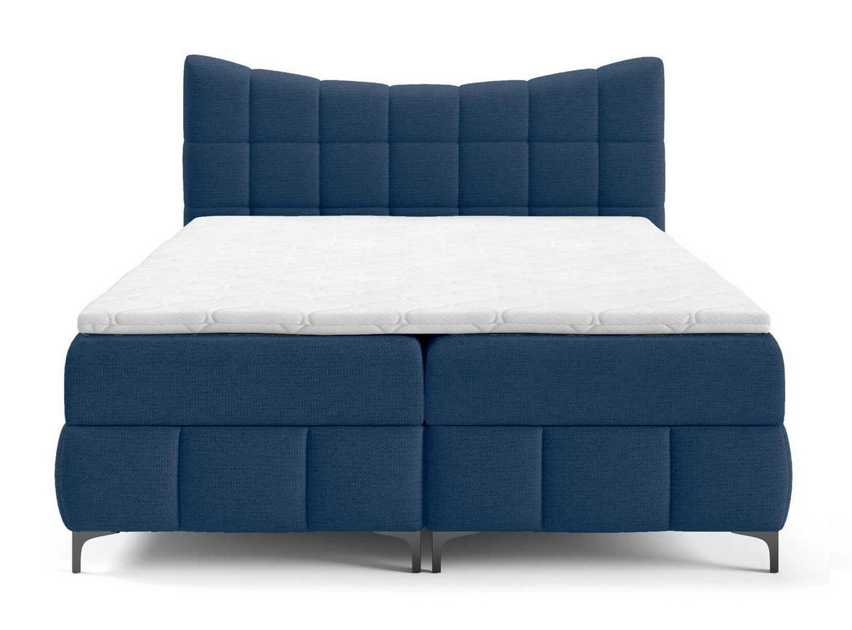 BOXSPRINGBETT 200x200 Almera, Chenille, Bettkasten, Matratze, Marineblau - Dunkelblau, Holz/Textil (200/200cm) - Emporius