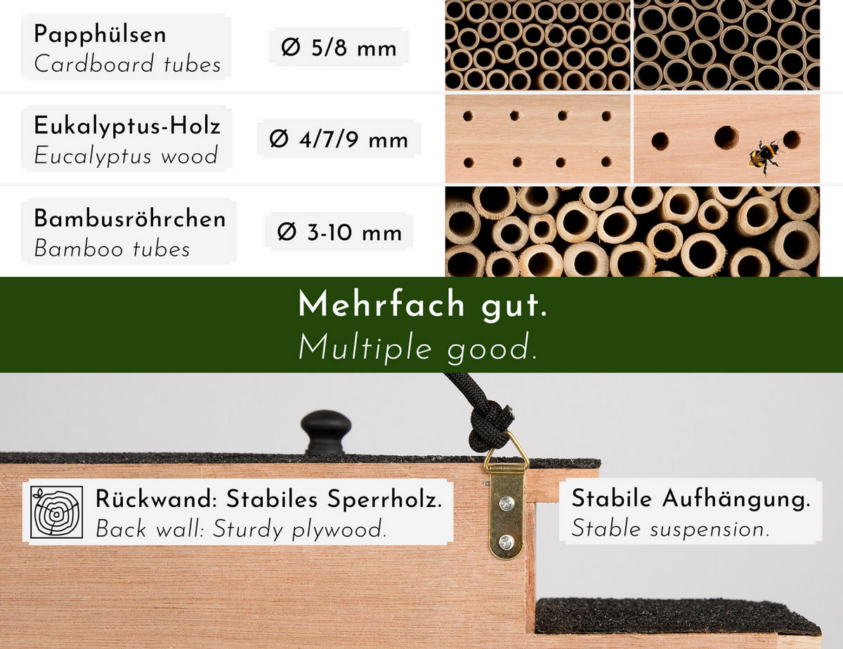 INSEKTENHOTEL aus Holz mit 7 Zimmern, hängend - Braun, Holz (48/27/10.5cm) - WONDERMAKE