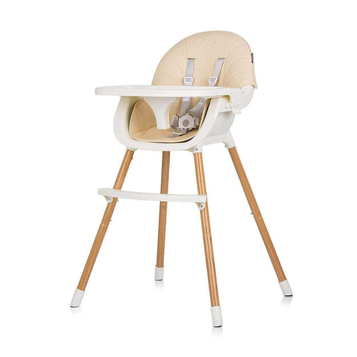 HOCHSTUHL Rio 2 in 1 hellbraun Kinderstuhl rutschfeste Beine 5-Punkt-Gurt - Braun/Weiß, Metall (61/84/51cm) - Chipolino