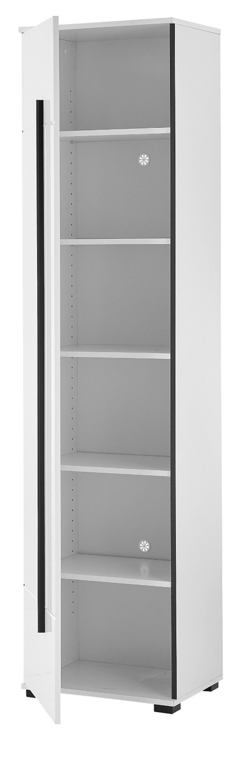 SCHUHSCHRANK weiß Hochglanz 50 x 200 cm, Stauraumschrank mit 6 Fächern - Weiß Hochglanz/Schwarz, Holzwerkstoff/Kunststoff (50/200/39cm) - Furn.Design
