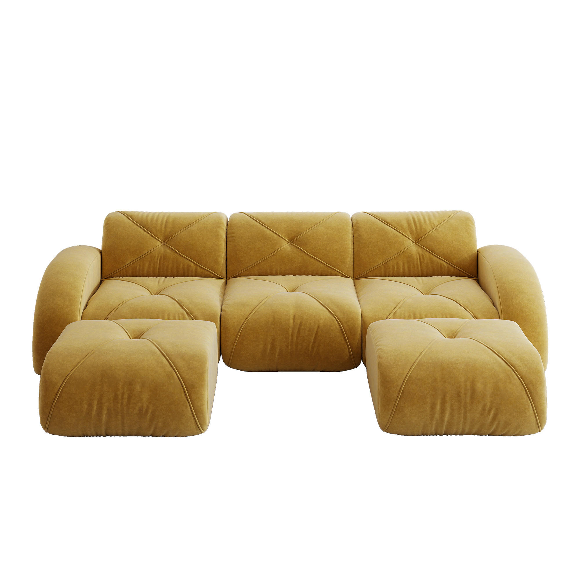 WOHNLANDSCHAFT Gelb 281/171/76 cm 3-Sitzer Modular mit Hocker - Gelb, Textil (281/76/171cm) - PANGIVO