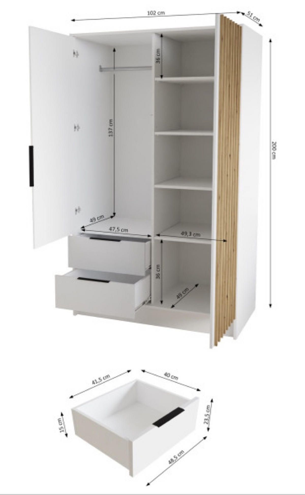 SCHRANK Schwarz ORE 102 Mit Lamellen Und Spiegel Craft Gold - Eichefarben/Goldfarben, Holzwerkstoff (102/200/51cm) - Sepro Meble
