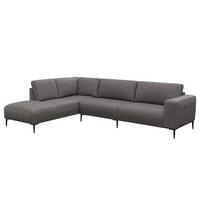 ECKSOFA mit Ottomane - Schwarz/Grau, Leder/Metall (290/203cm) - home24