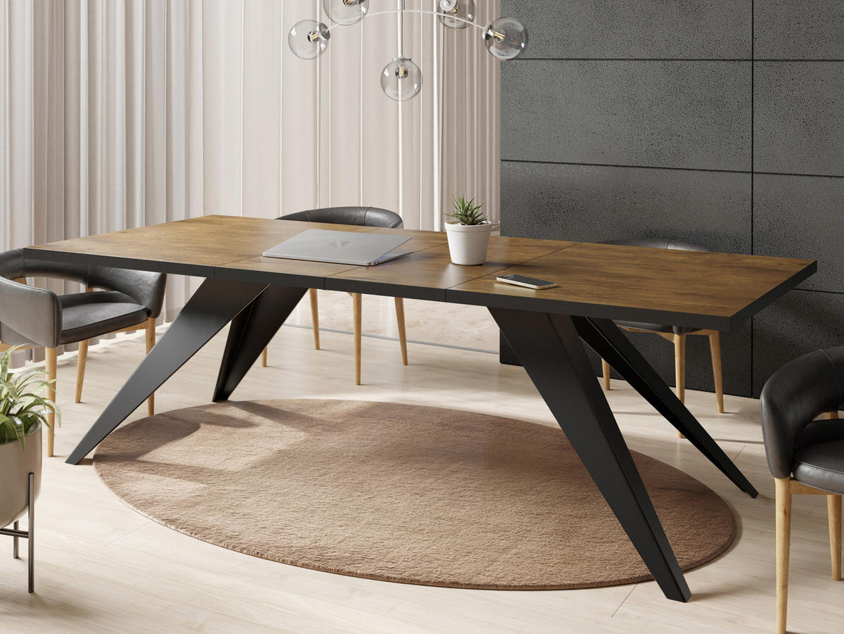 ESSTISCH Vance rechteckig ausziehbar, Lefkas Eiche 140-240/80/76 cm - Alteiche/Schwarz, Holzwerkstoff/Metall (140/80/76cm) - WFL GROUP