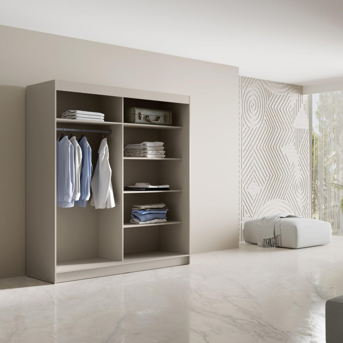 SCHWEBETÜRENSCHRANK mit Spiegel Fiore 2D1L 180 Kaschmir/Gold - Kaschmir/Goldfarben, Holzwerkstoff/Metall (180/200/60cm) - mzm24