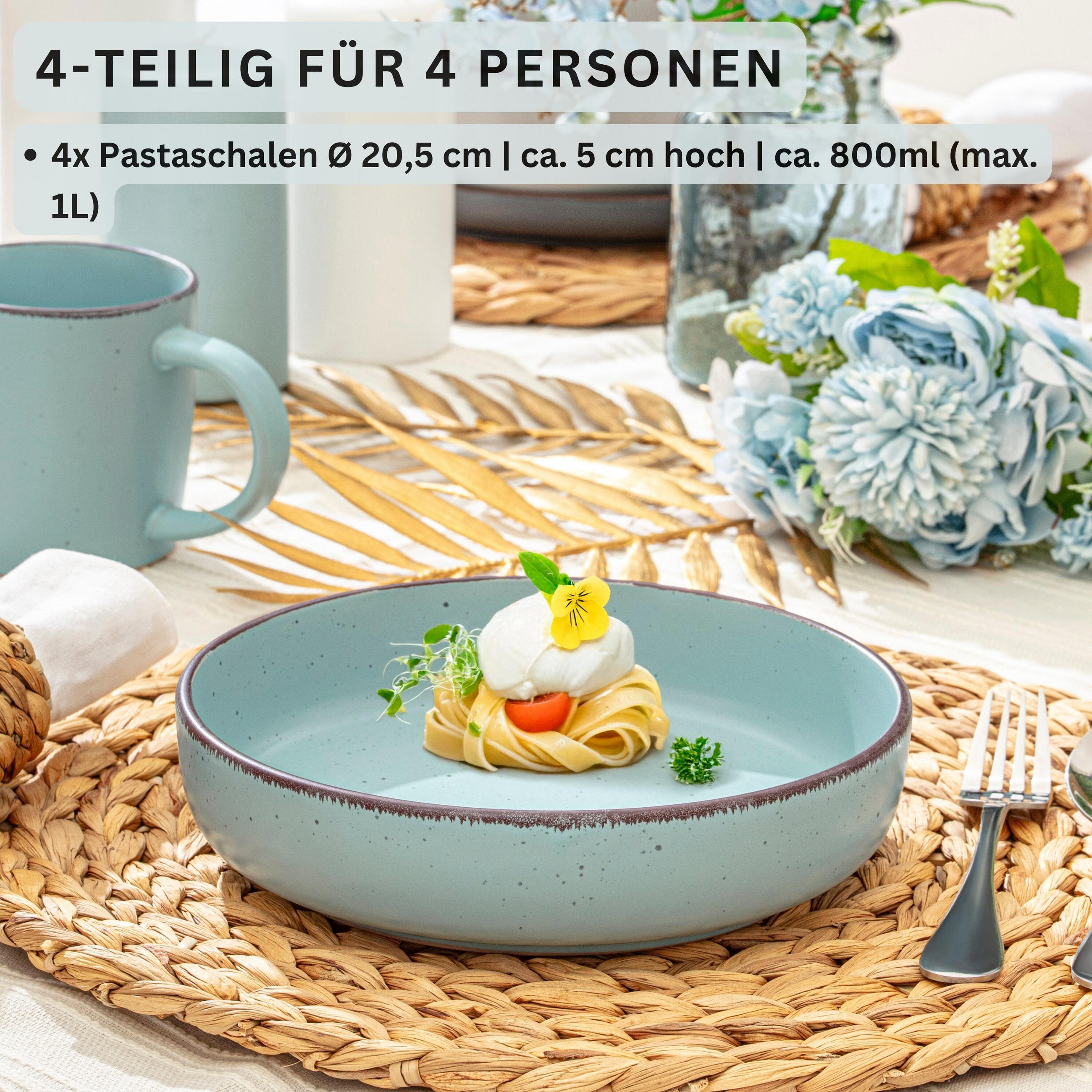 PASTASCHALEN BOMBAY MEERESBODEN - 4 teilig aus Steingut - Blau/Braun, Stein (20.5cm) - Sänger