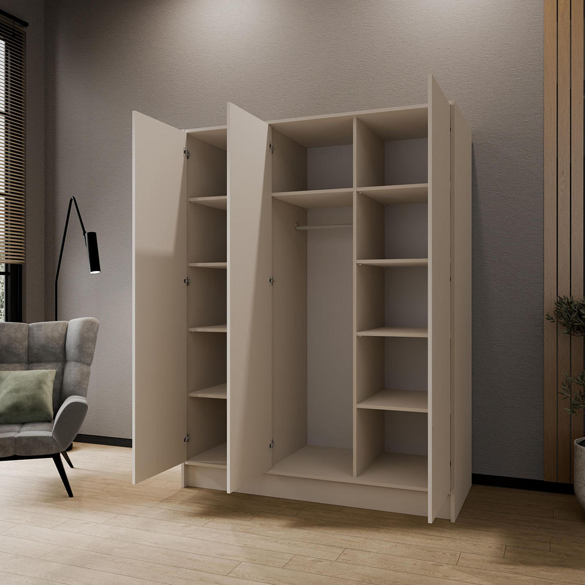 SCHRANK Kaschmir ALA Glatt Ohne Spiegel Ohne Griffe 150 cm - Beige, Holzwerkstoff (150/200/51cm) - Sepro Meble