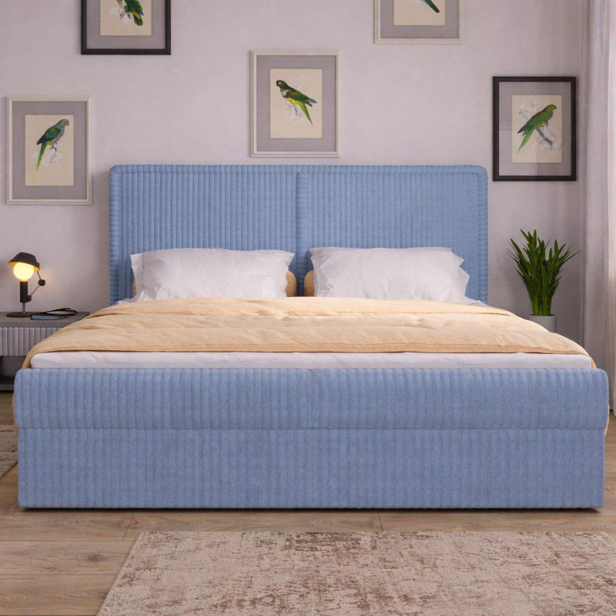 BOXBETT 04 180 x 200 cm - Ambience – Modernes Polsterbett mit Bettkasten, Topper und gepolstertem Kopfteil, Stoffbezug, Stauraumbett - Hellblau, Holz (180/200cm) - ROYAL24_MARKT