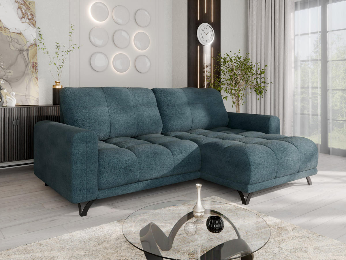 ECKSOFA Ferrino L-Form, Recamiere beidseitig montierbar, Midnight Blue - Dunkelblau, Holz (174/234cm) - Panda Möbel