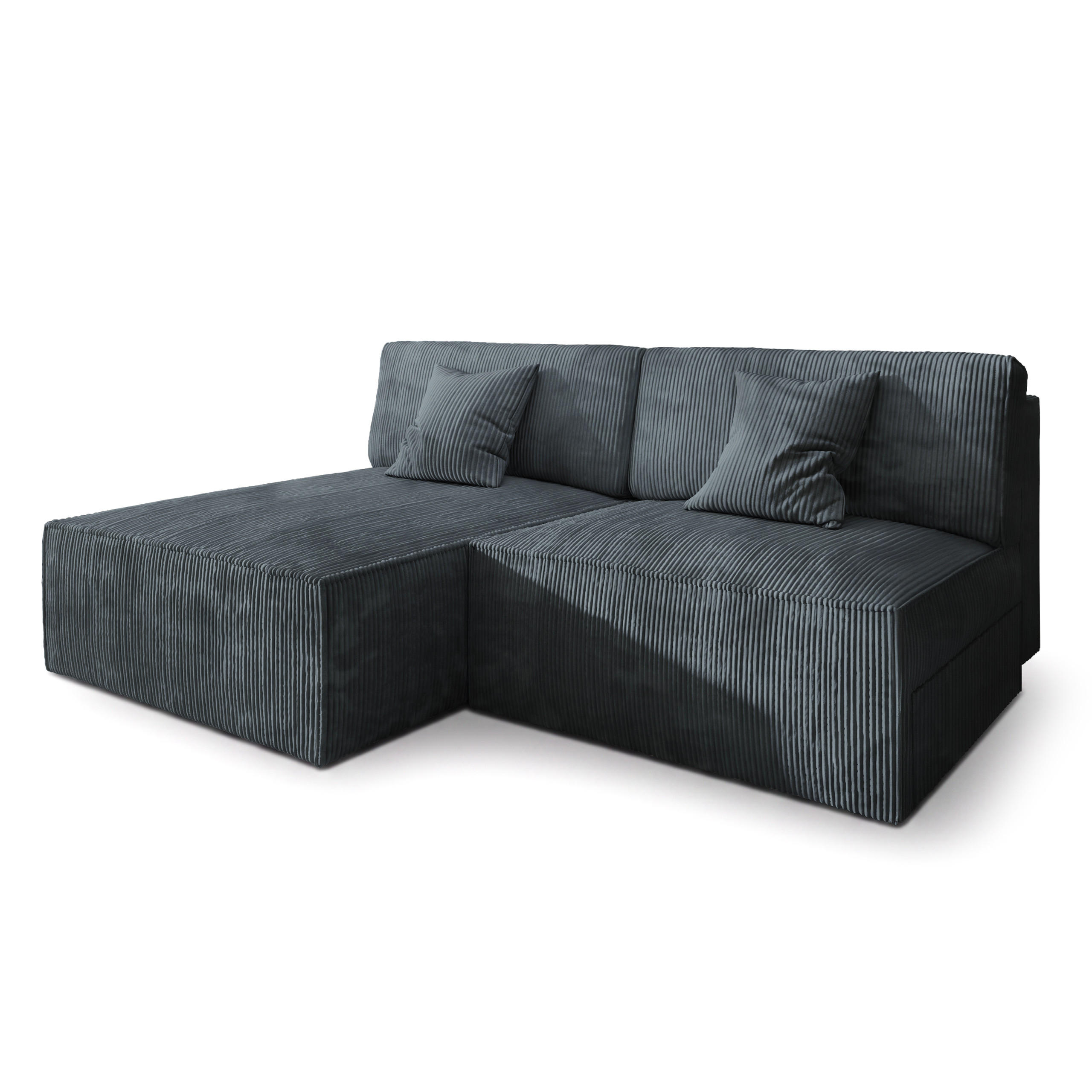 ECKSOFA FIORO P Graphitfarben Kordstoff mit Schlaffunktion - Graphitfarben/Grau, Holz/Kunststoff (204/148cm) - MASSENO