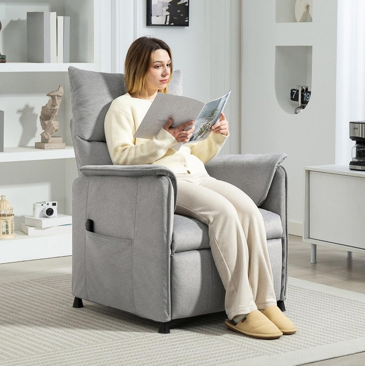 RELAXSESSEL 80/83/104 cm elektrisch mit Fußteil und Memory-Funktion - Grau, Textil (80/104/83cm) - BEAOK